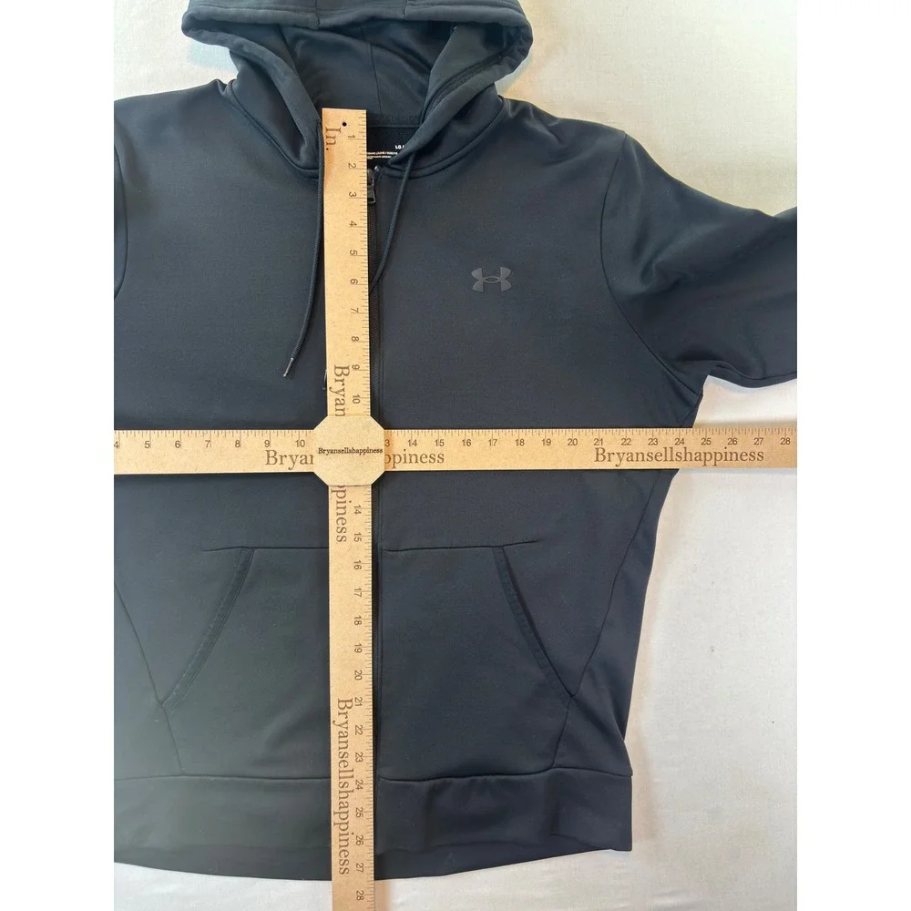 Under Armour Mens Full Zip Hoodie Black Fleece Lined 1357110 Large Loose Fit